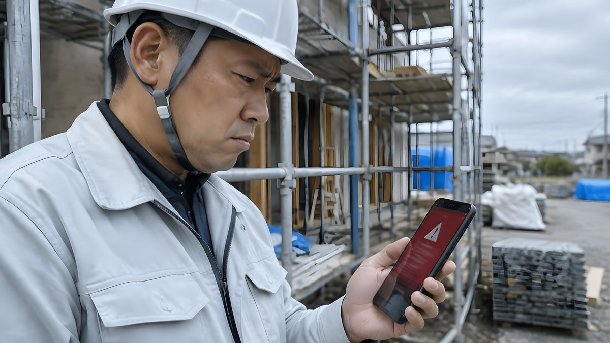 現場でスマホに警告の画面が出て困っている現場監督